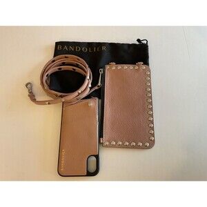 EUC Bandolier Pyramid Stud Pouch Strap X Case - Desert Rose/Silver